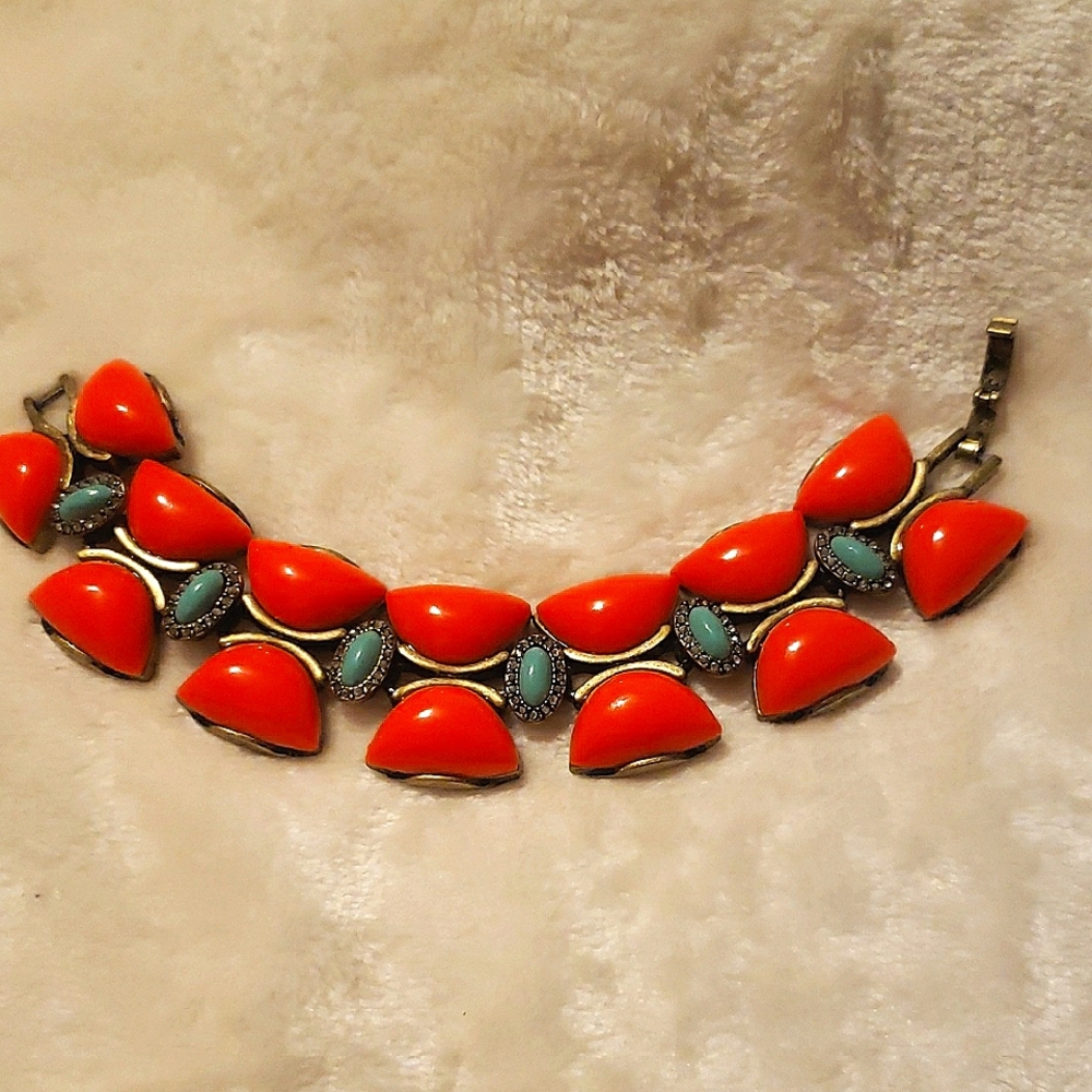 Vintage Orange, J. Crew Faux Turquoise, Rhinestone Bracelet. Used